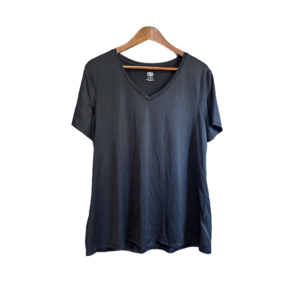 Athletic Works V-Neck T-Shirt Womens XL Black Excellent Short Sleeve Active Top